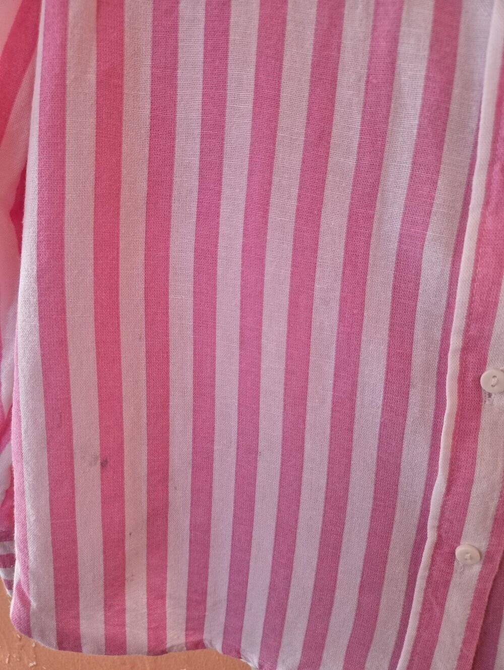 Stradivarius Pink and White Vertical Stripe Button-Down Shirt, Linen Blend, XS - Picture 4 of 10